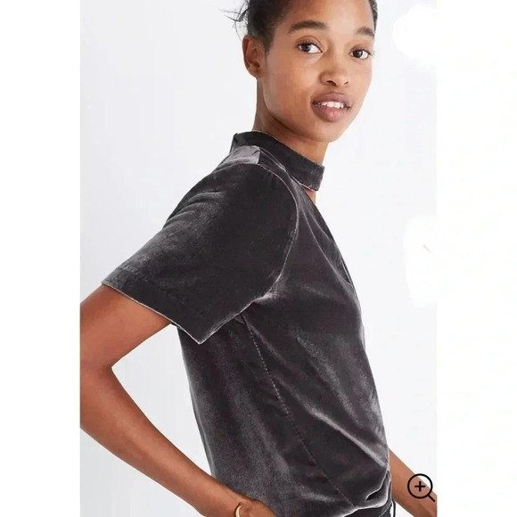 Madewell Short Sleeve Velvet Choker Top Size Small - Picture 9 of 10